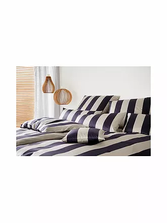 ELEGANTE | Satin-Bettwäsche 70x90cm/140x200cm NIGHT STRIPE Nature | dunkelblau