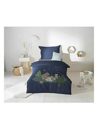 FLEURESSE | Satin Kinderbettwäsche 70x90cm/140x200 KIDS B Midnight | dunkelblau