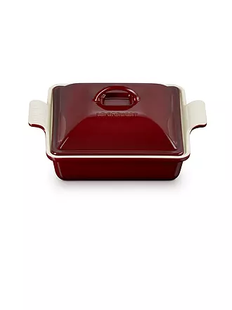 LE CREUSET | Auflaufform 23cm Tradition mit Deckel aus Steinzeug quadratisch Garnet | creme