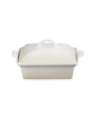 LE CREUSET | Auflaufform 23cm Tradition mit Deckel aus Steinzeug quadratisch Meringue | dunkelrot