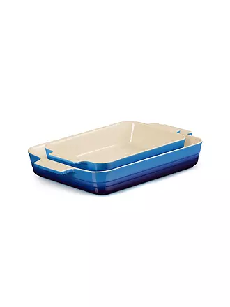 LE CREUSET | Auflaufform 2er-Set 25+32cm rechteckig KLASSIK Ofenrot | blau