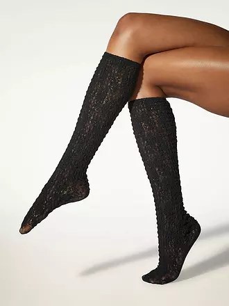 WOLFORD | Kniestrümpfe STURUCTURED LACE black | schwarz