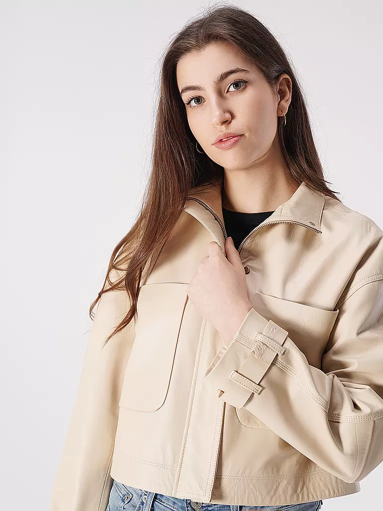 CALVIN KLEIN | Lederjacke Cropped Fit | beige