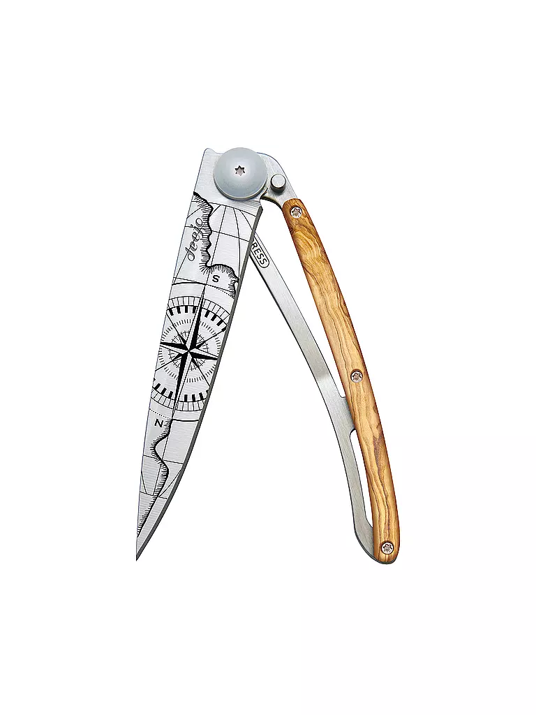 DEEJO | Taschenmesser Olivenholz Titan TERRA INCOGNITA 37G | silber