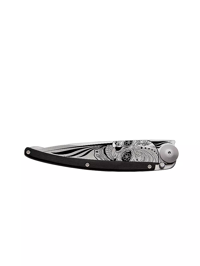 DEEJO | Taschenmesser Wacholderholz Titan LATINO SKULL 37G | silber