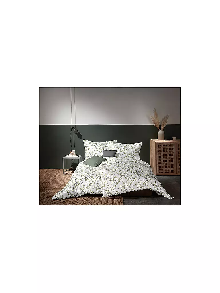 FLEURESSE | Satin Bettwäsche MODERN GARDEN 70x90cm/140x200cm Pistazie | weiss