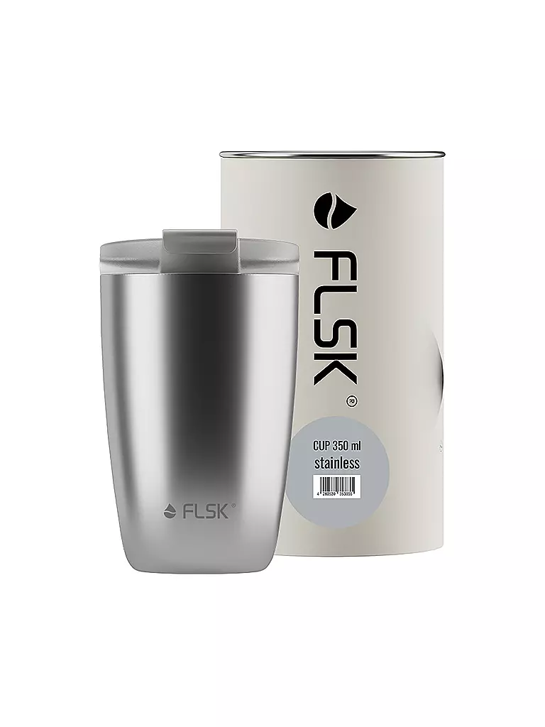 FLSK | Isolierbecher - Thermosbecher CUP Coffee to go-Becher 0,35l Stainless | silber