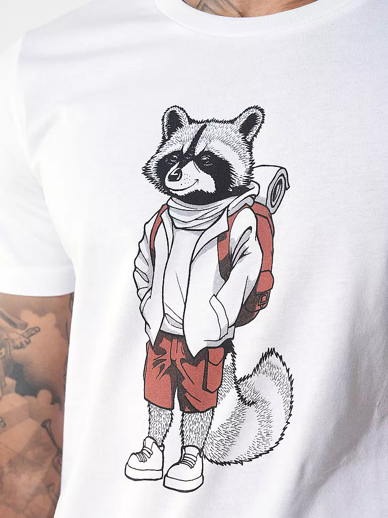 GREENBOMB | T-Shirt GUIDE ANIMAL RACCOON HIKE | weiss