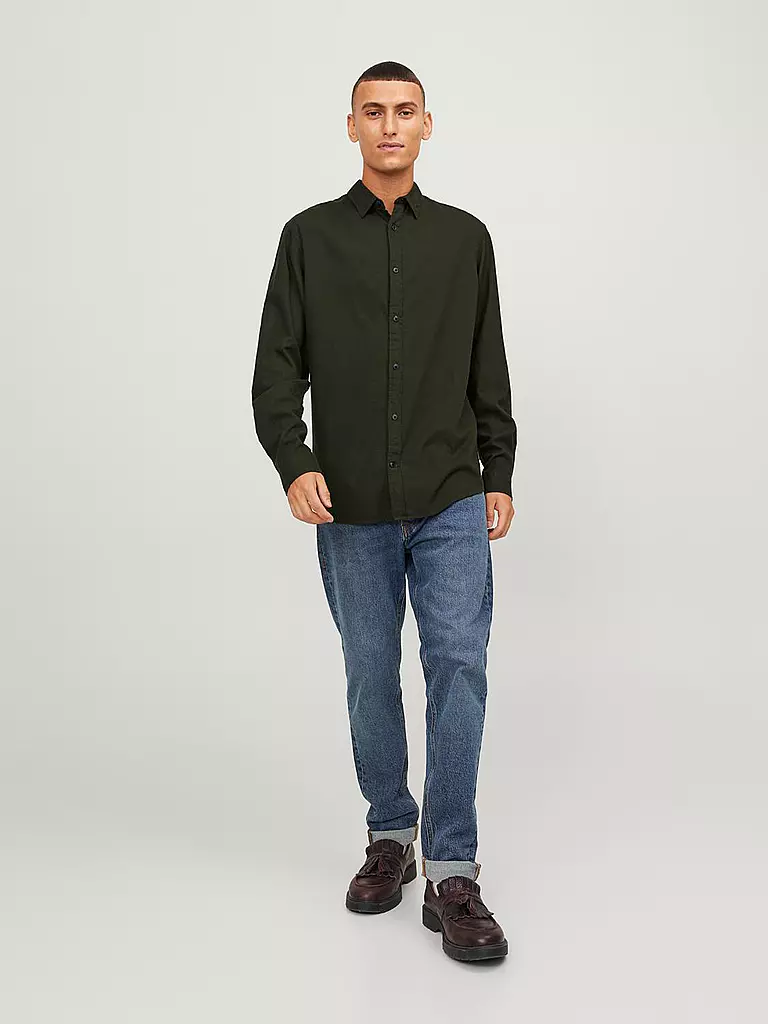 JACK & JONES | Hemd Slim Fit JJEGINGHAM  | dunkelgrün