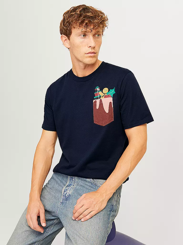 JACK & JONES | T-Shirt JJXMAS | dunkelblau