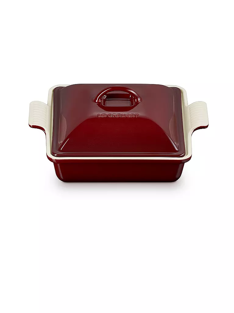 LE CREUSET | Auflaufform 23cm Tradition mit Deckel aus Steinzeug quadratisch Garnet | dunkelrot