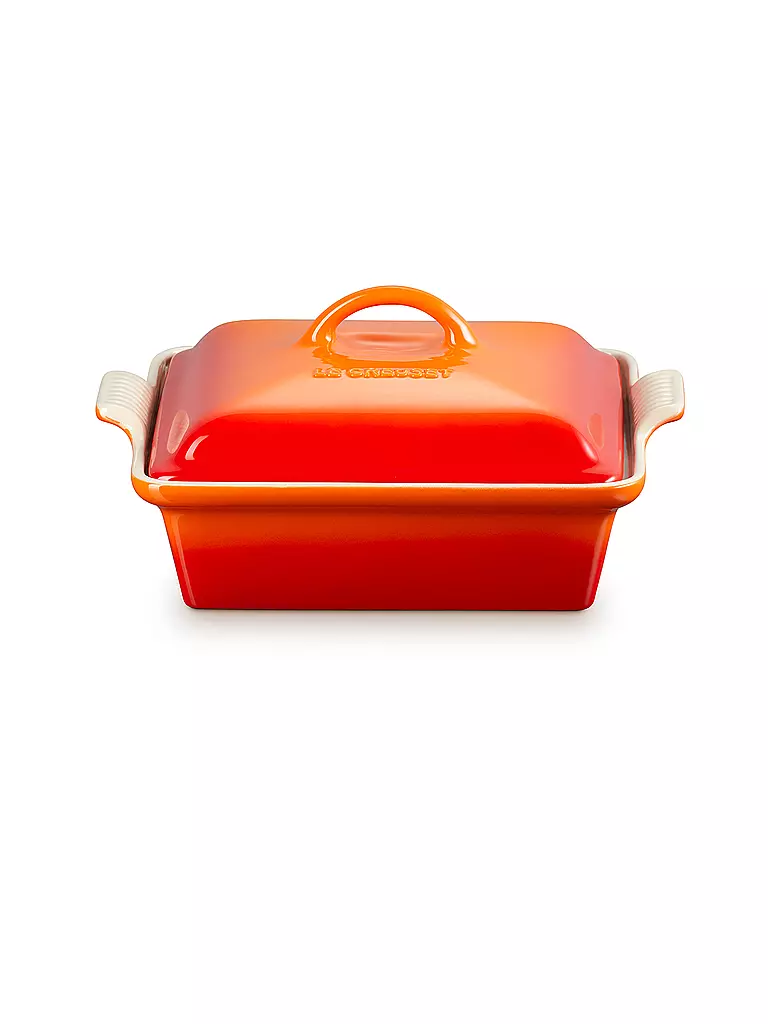 LE CREUSET | Auflaufform 23cm Tradition mit Deckel aus Steinzeug quadratisch Ofenrot | orange