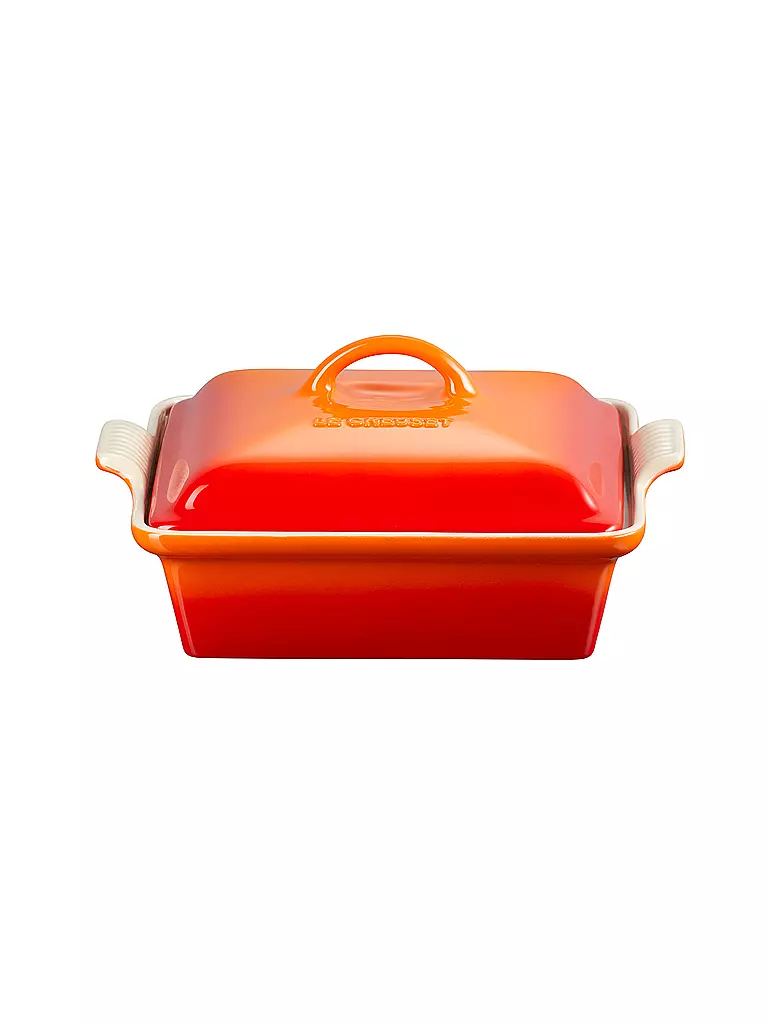 LE CREUSET | Auflaufform 23cm/1,9l Tradition mit Deckel aus Steinzeug quadratisch Ofenrot | orange