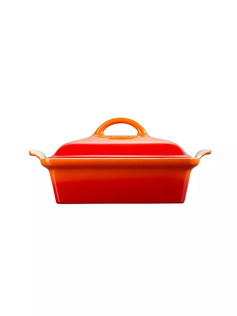 LE CREUSET | Auflaufform 23cm/1,9l Tradition mit Deckel aus Steinzeug quadratisch Ofenrot | orange