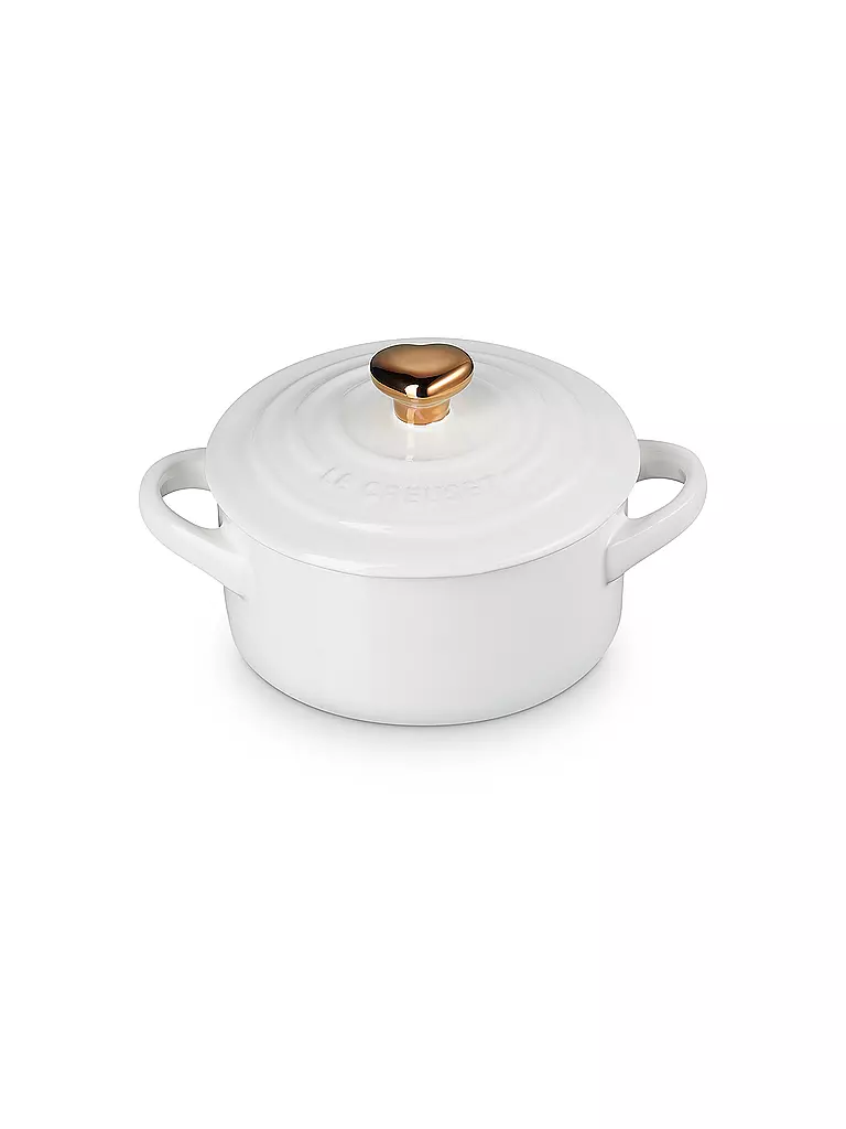 LE CREUSET | Mini Cocotte mit goldenem Herzknauf 10cm/0,25l White  | weiss