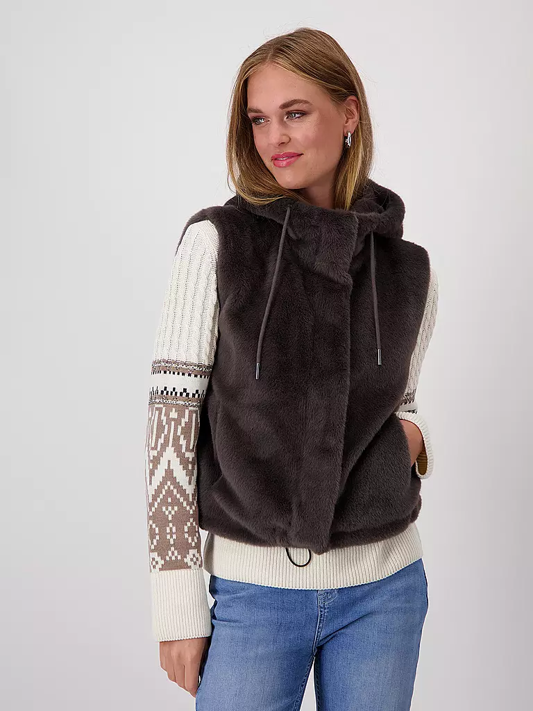 MONARI | Gilet in Felloptik | grau