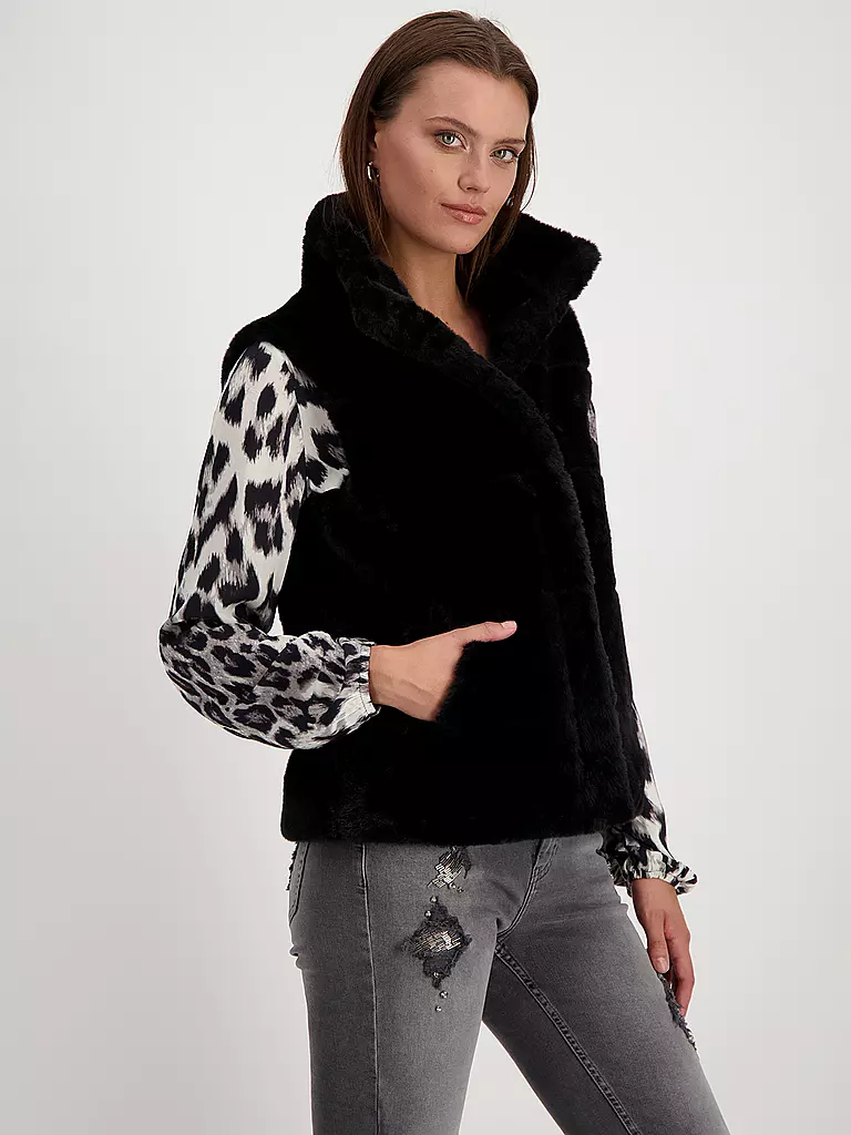 MONARI | Gilet in Felloptik | schwarz