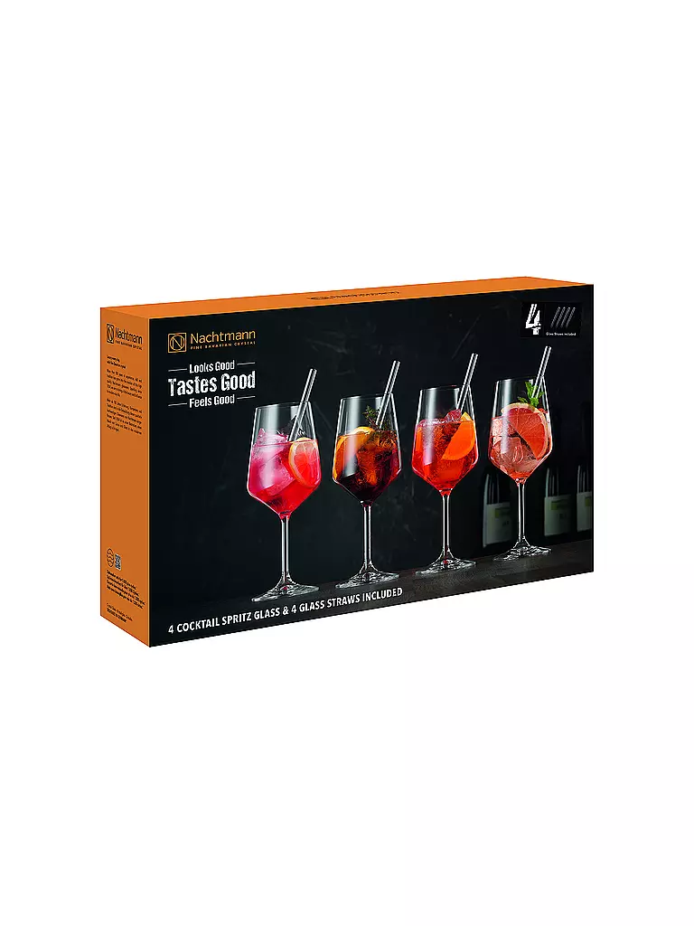 NACHTMANN | Cocktailglas Set 9tlg mit 4 Trinkhalme TASTE GOOD | transparent