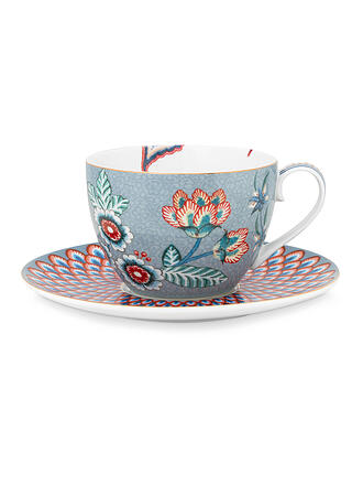 PIP STUDIO | Cappuccinotasse mit Untertasse 280ml FLOWER FESTIVAL Light Blue