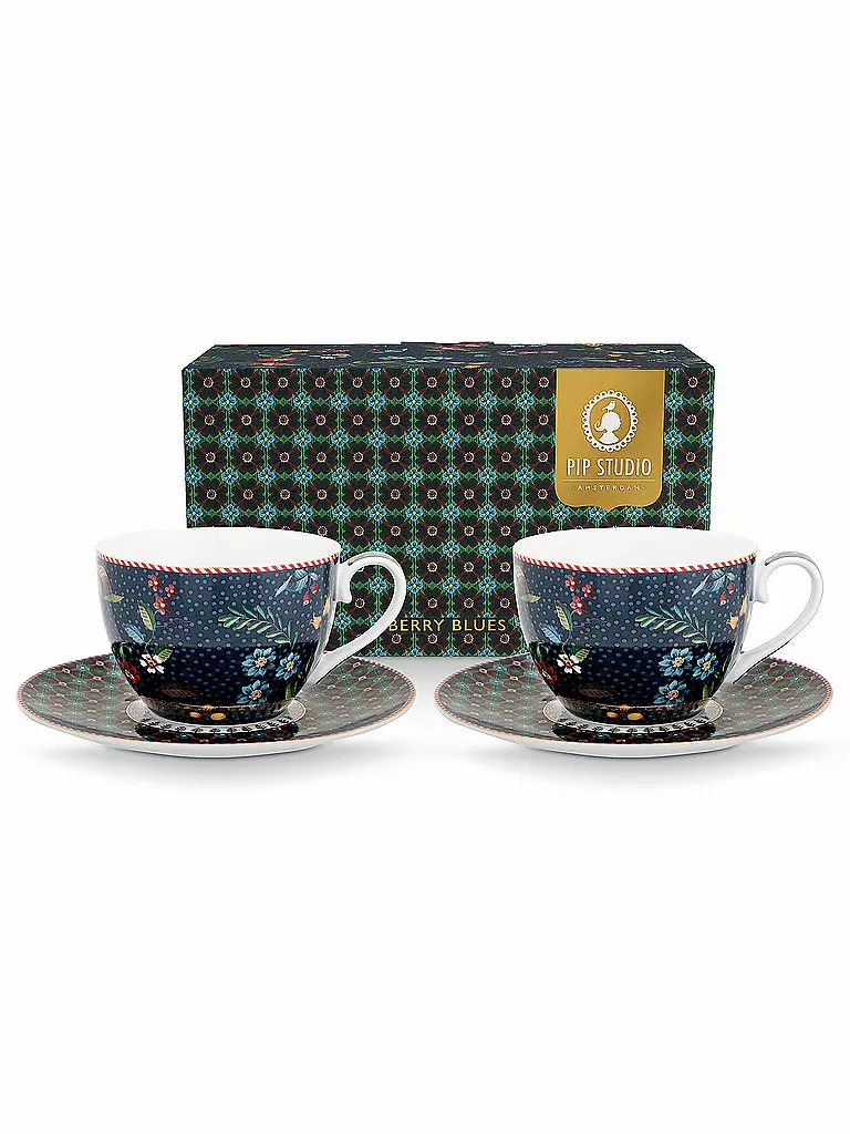 PIP STUDIO | Cappuccinotasse mit Untertasse 2-er Set BERRY BLUES 280ml Blue | dunkelblau