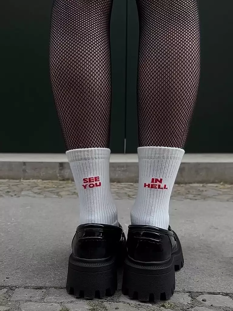 SAINT SASS | Socken SEE YOU IN HELL | weiss