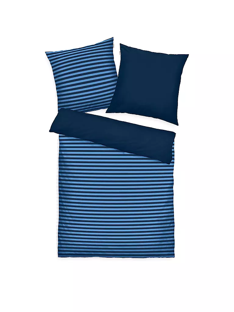 TOM TAILOR | Bettwäsche RENFORCE QUERSTREIFEN 70x90cm  / 140x200cm Dark Navy/Cool Blue | dunkelblau