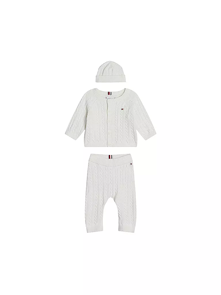 TOMMY HILFIGER | Baby Set 3-tlg Strickjacke, Mütze und Strickhose | creme