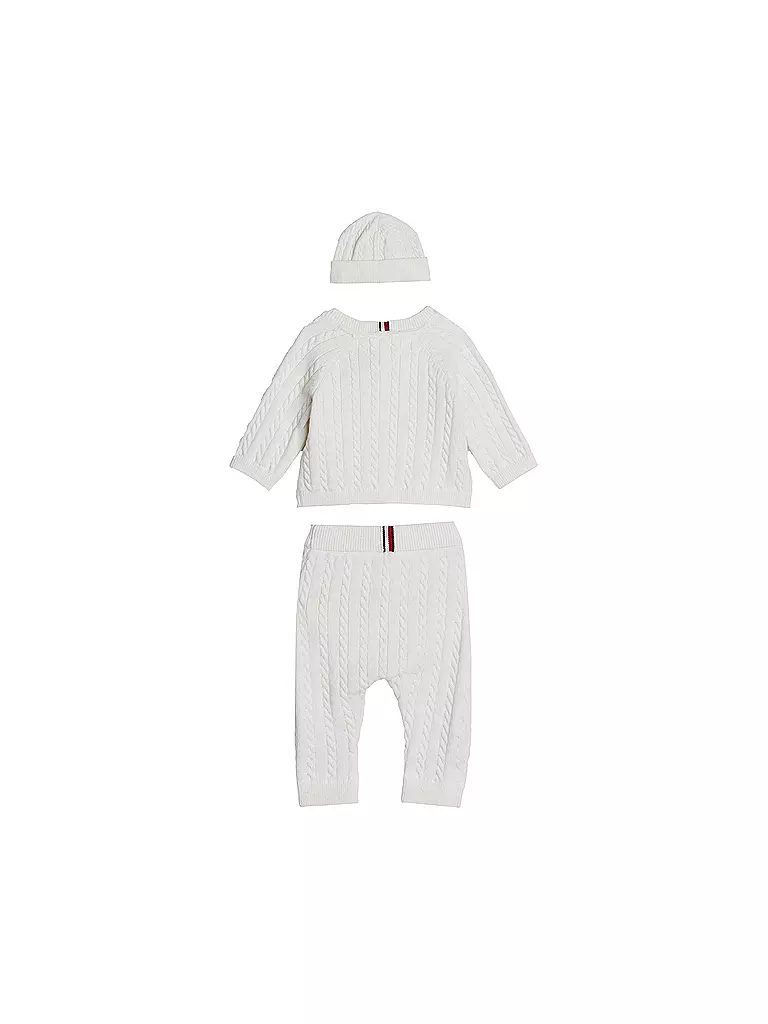 TOMMY HILFIGER | Baby Set 3-tlg Strickjacke, Mütze und Strickhose | creme